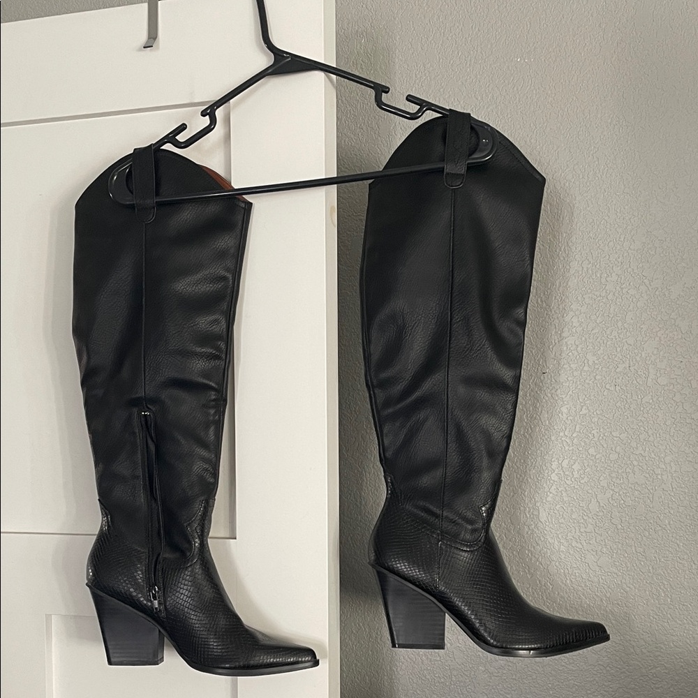 Oasis Society Sandalwood Western Black Knee-High Vegan Leather Boots from Vici